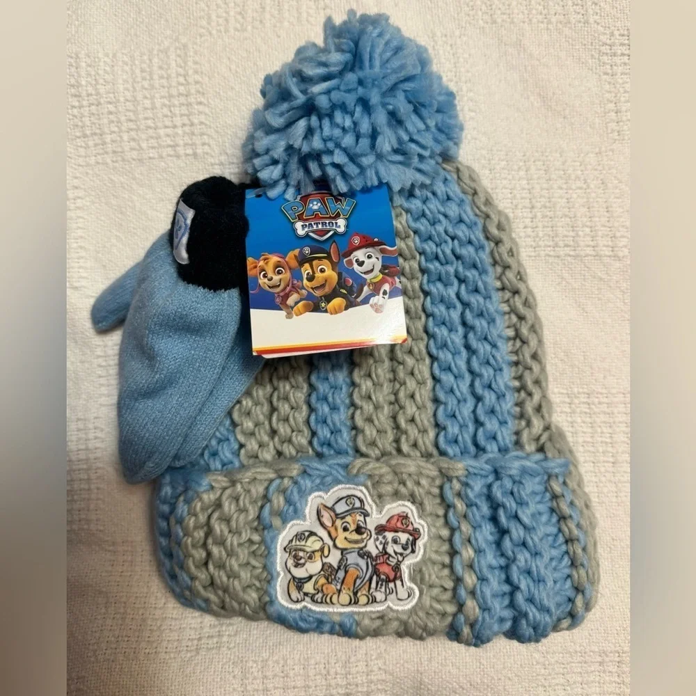 Paw Patrol Licensed Toddler Boys Knit Beanie Hat and Gloves Set,